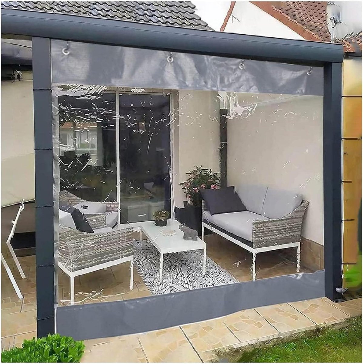 Buitengordijn met Zeilpaneel - Terrasgordijn Privacy - Buitenruimte Afschermen - Waterdicht UV-bestendig - 3x2m - Grijs