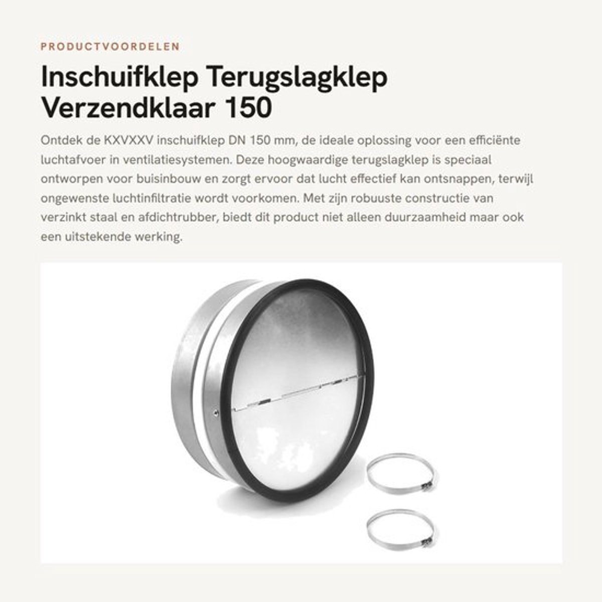 Inschuifklep DN 150 mm - Terugslagklep Verzinkt Staal - Afdichtrubber - Luchtafvoer - Slangklemmen - Afmetingen 15 x 15 x 5,8 cm