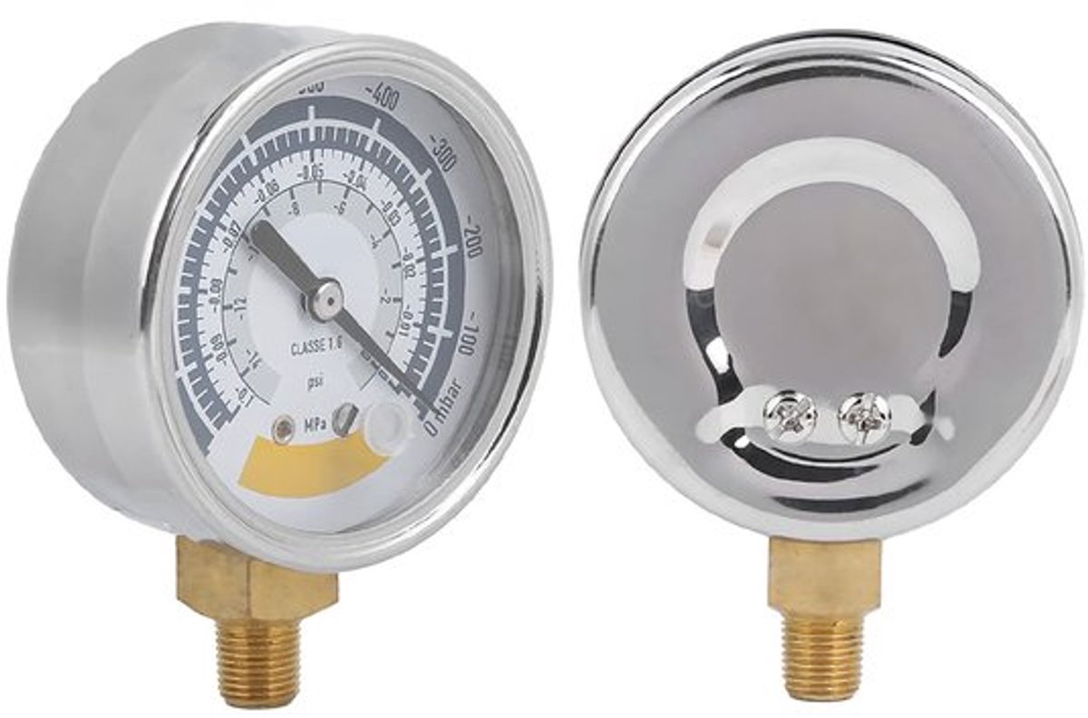 Vacuümpomp Manometer Nauwkeurig - Drukmeter 0-14 psi - Roestvrij Staal - Duurzaam - Transparante Afdekking - Breed Toepassingsgebied