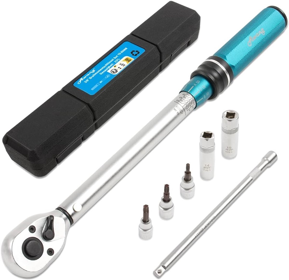 Momentsleutel voor fiets - 3/8 inch - 10-60 Nm - Cr-V Stalen Momentsleutel met Verlengstang en Bougiesleutels - Voor Fiets, Motor en Auto