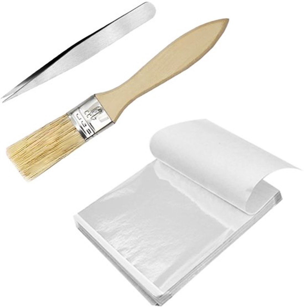 Zilverblad 100 Vellen - Imitatie Zilverblad - Folie voor Kunst - Decoratie - Make-up - 8,5 x 8,5 cm - Inclusief Borstel/Pincet