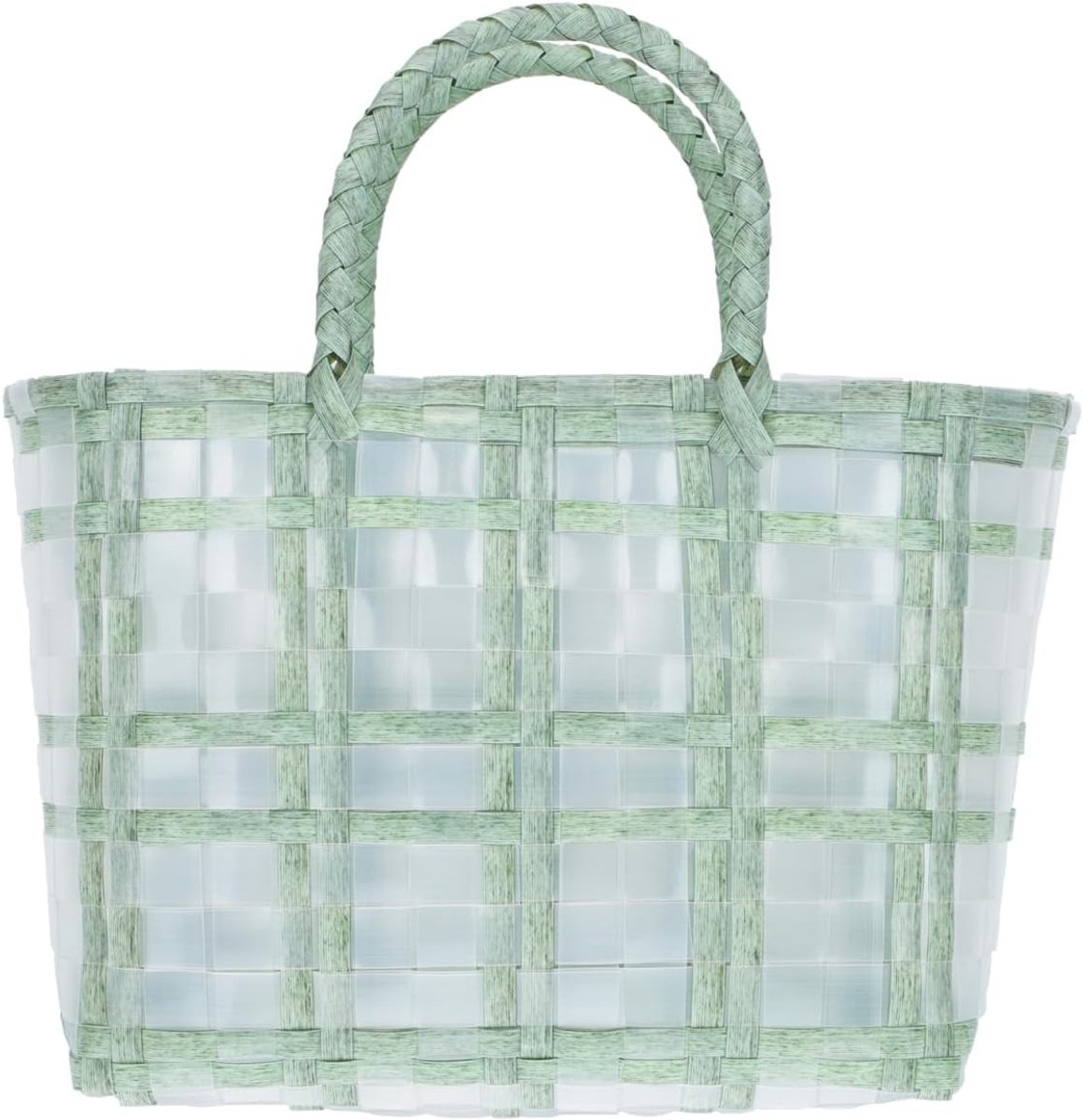 Handgeweven Rieten Winkelmand - Grote Plastic Tote Tas voor Fruit en Groenten - 30x18cm, Groen, Ideaal voor Boodschappen en Opbergen
