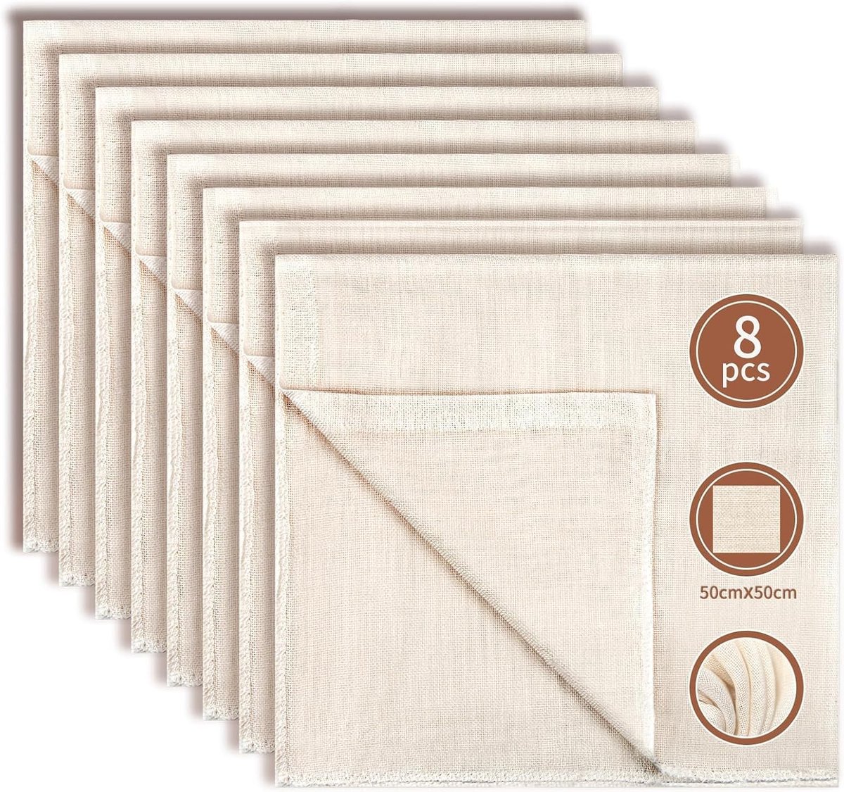 Herbruikbare Katoenen Kaasdoek Set van 8 - 50 x 50 cm Ongebleekt voor Voedselfiltering, Tofu, Jam en Notenmelk