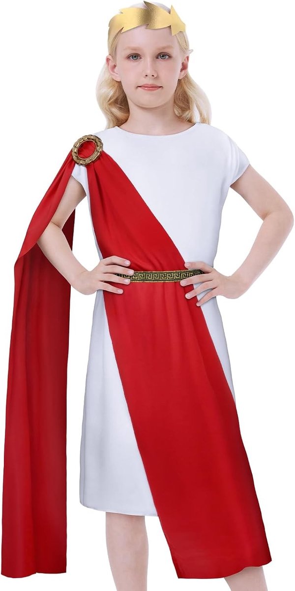 Romeins Keizer Kostuum voor Jongens met Hoofddeksel, Sjaal en Riem - Geschikt voor Boekenweek en Cosplay van Oude Griekse Personages
