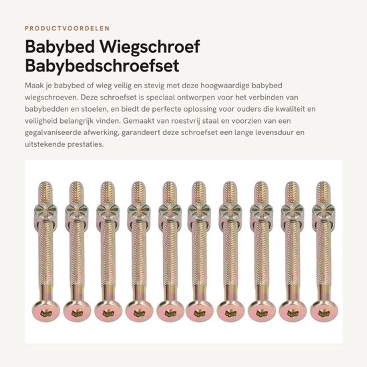Babybedschroef Set van 10 - Roestvrij Staal - M6 x 40mm - Wiegschroef - Babybed Schroef - Gegalvaniseerd - Bedschroef