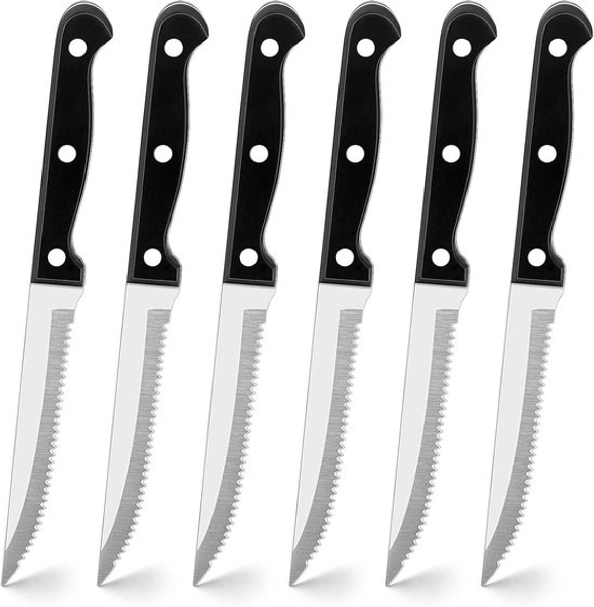 Steakmessen Set - 6 Stuks Gekarteld - Roestvrij Staal - Vaatwasserbestendig - Ergonomisch Handvat - Premium Kwaliteit - Keukenmessen