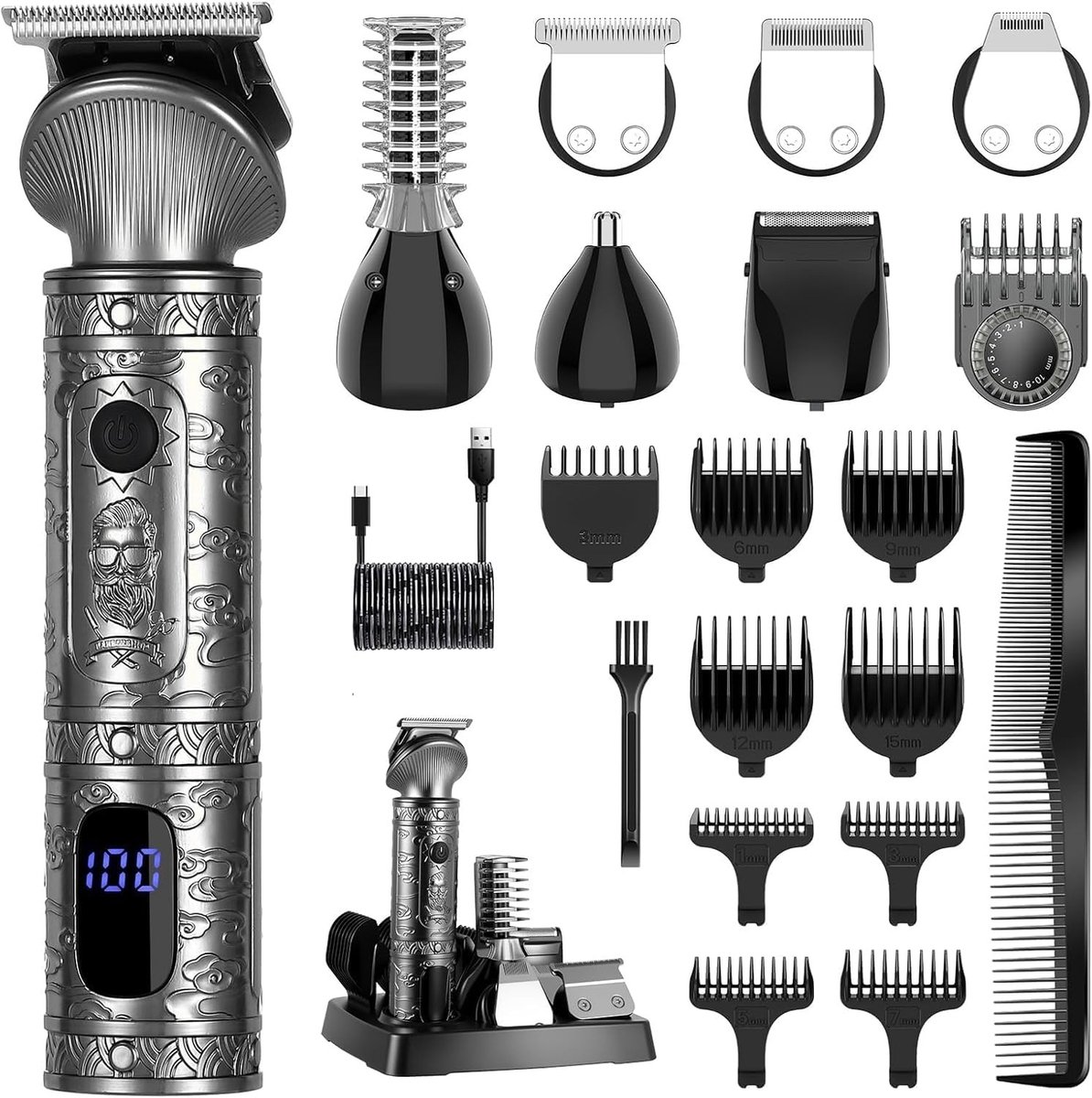 Neustrimmer - Zwart - 7-in-1 Grooming Set - Elektrische Baard- en Haartrimmer met USB Opladen - Voor Mannen