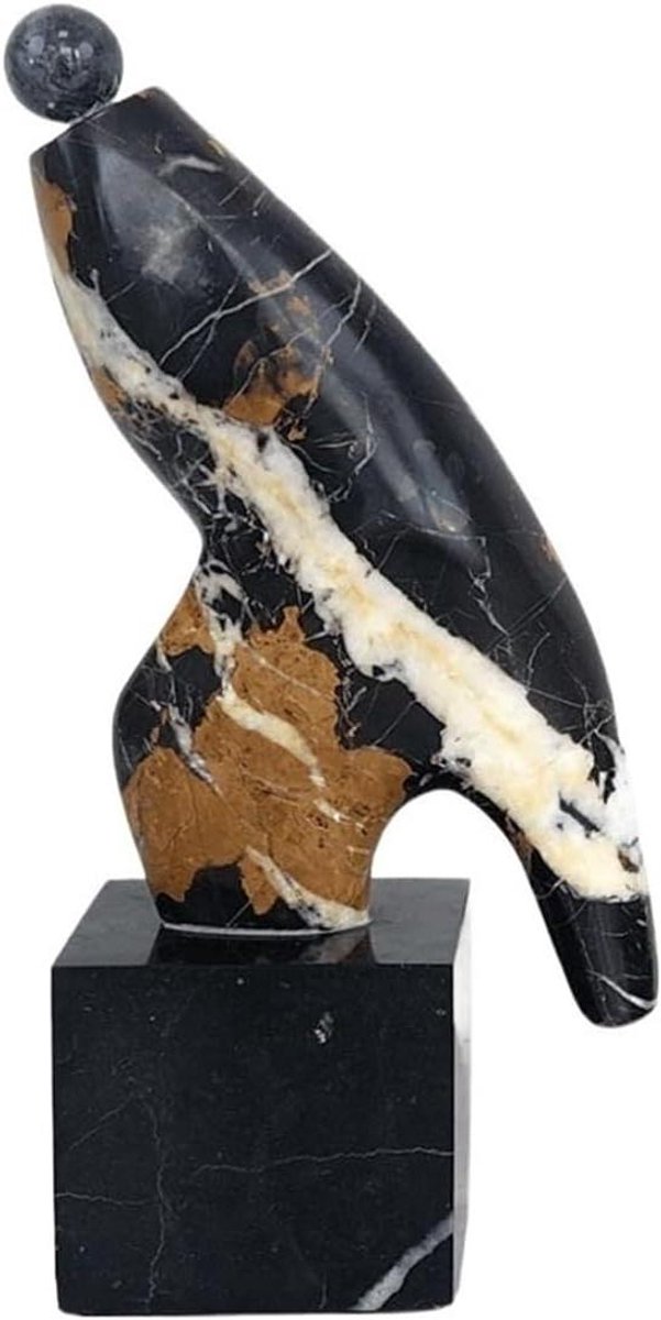Marmeren Abstracte Sculptuur - Huis Kunst Decoratie - Interieur Verfraaien - Handgemaakt Uniek Stuk - 13x8x29cm - Zwart