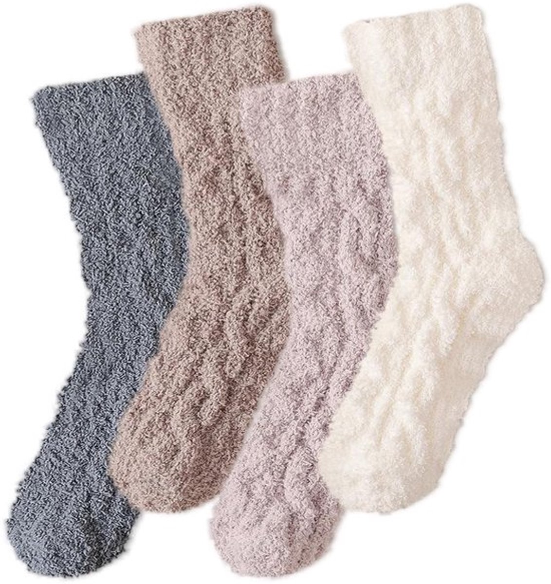 Knuffelsokken 4 Paar - Dames - Zachte Thermosokken - Warme Wollen Sokken - Antislipstoppers - Ideaal voor Thuis en Slapen
