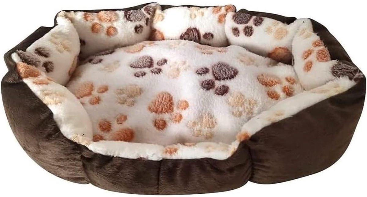 Hondenmand Kattenbed - Huisdiernest Slaapplek - Warme Rustplek - Super Zacht Katoenfluweel - 37x32cm - Bruin Blauw