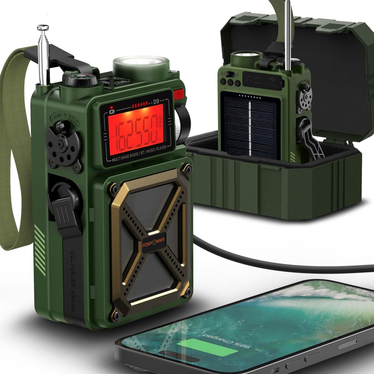 Noodradio solar en opwindbaar - Zwart - 13,2 x 5,2 x 8,1 cm - AM/FM/NOAA Weerradio met Powerbank en Bluetooth - Voor Noodsituaties