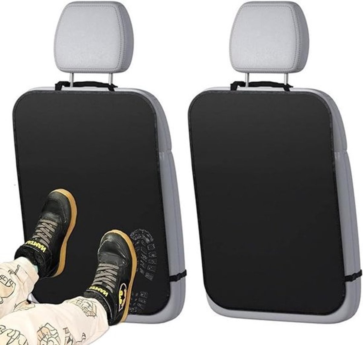 2-Delige Seat Protector Car Rugleuning, Rugleuning Protector Car Kids, Autostoel Protector, Auto Rugleuning Protector, Auto Seat Protector Met Klittenband (Zwart)