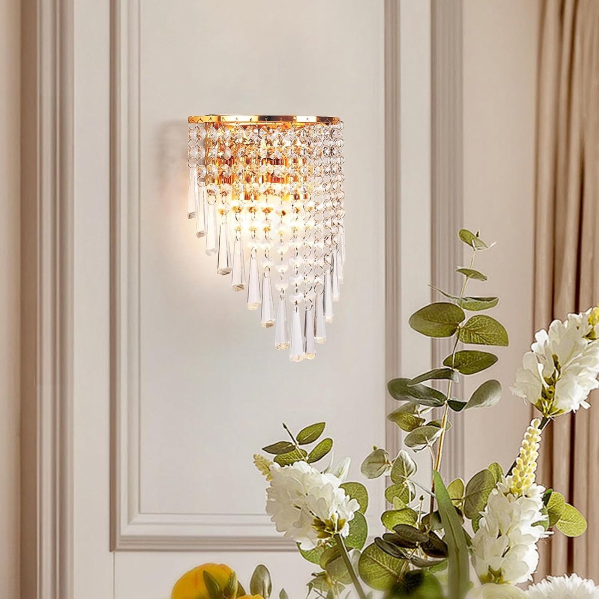 Kristallen Wandlamp - Goud - 19 x 31 x 13 cm - Moderne Wandlamp van Kristal - Voor Woonkamer en Slaapkamer