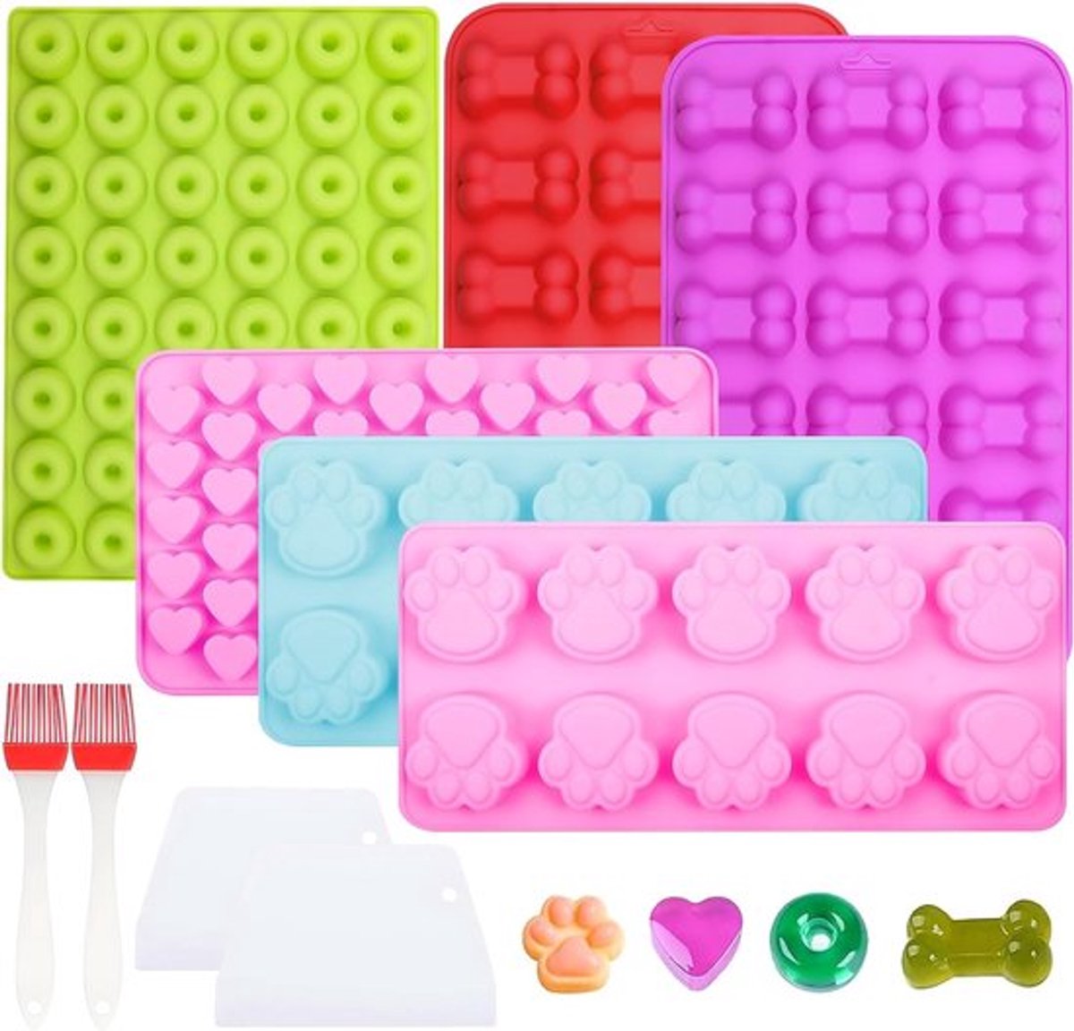 Siliconen Bakmatten voor Hondenkoekjes - Antiaanbak Bakvormen met Schraper en Kwast voor Zelfgemaakte Snacks, Chocolade Koekjes en IJsblokjes