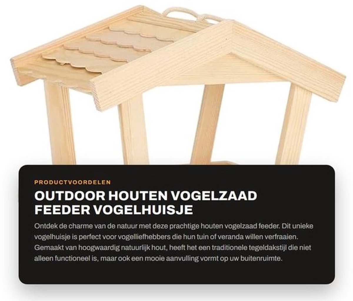 Vogelvoederhuis Houten - Voederhuis voor vogels - Vogelvoederhuis met dak - Vogelhuisje voor grote vogels - 1,8 kg capaciteit - 30 x 16 x 22 cm