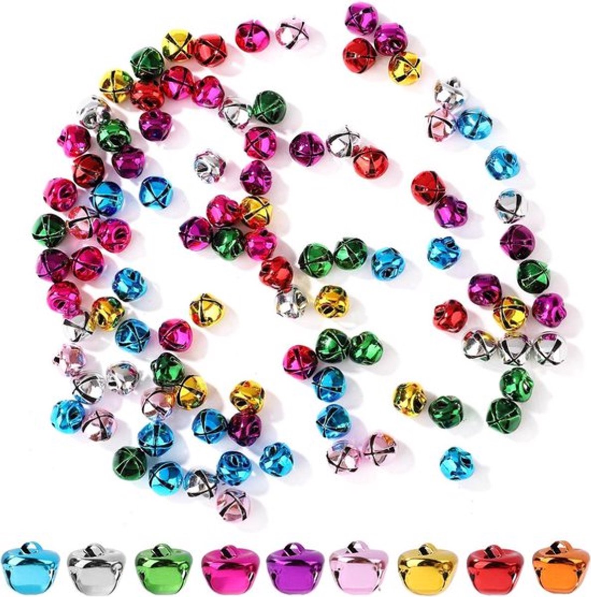 - Jingle Bells voor Knutselen - Kerstklokken - Doe-het-zelf - Kleine Bellen - Decoratieve Metalen Bellen - Vakantie Festival Thuisfeest - Geschenkdozen Decoraties - Veelkleurig - 100st Kerstdecoratie met Jingle Bells voor Knutselprojecten, 0,8cm.