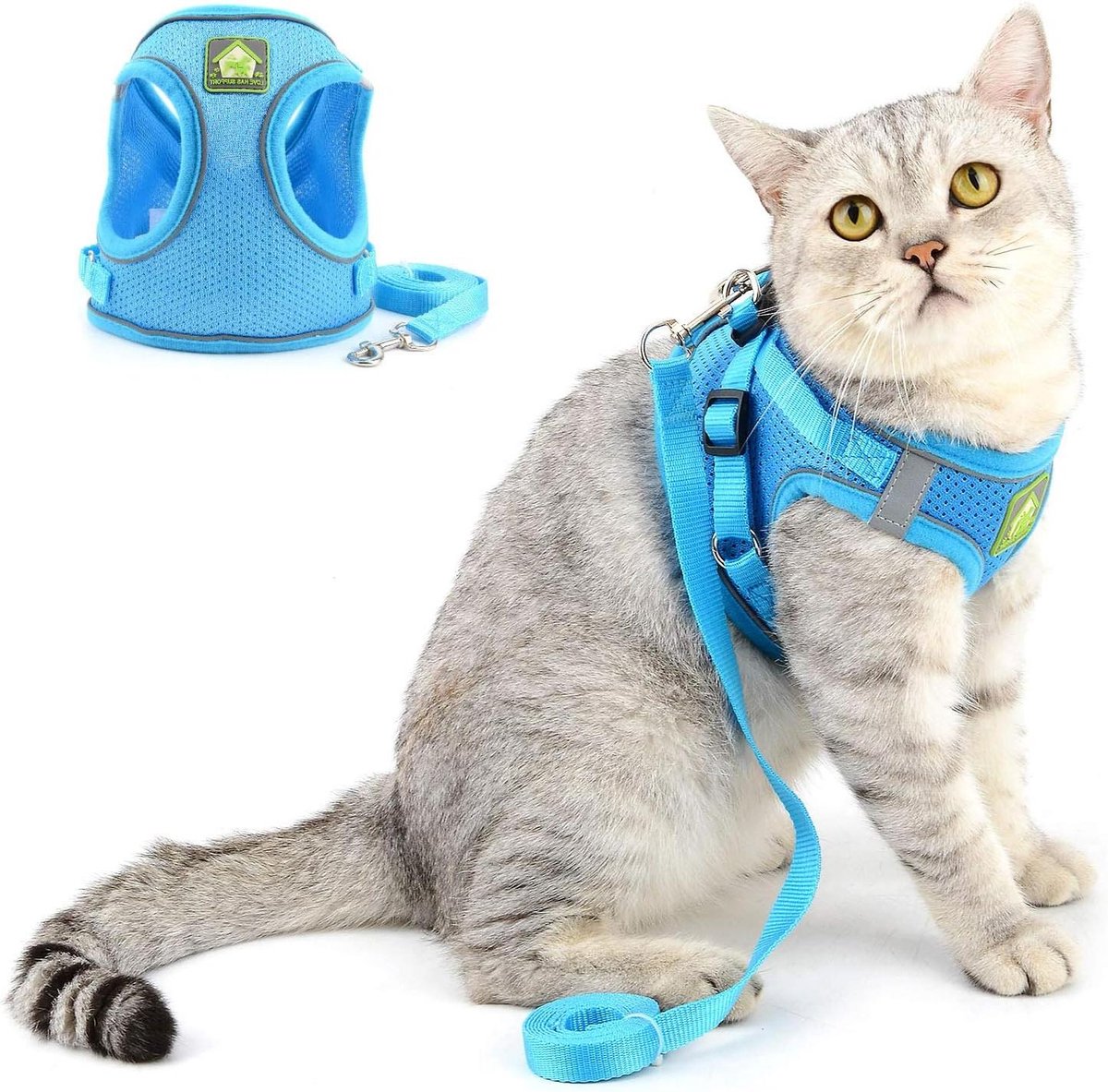 Kattentuig met riem - Huisdier harnas - Buiten wandelen - Ontsnappingsbestendig design - XL Borst 52 cm - Blauw gestreept