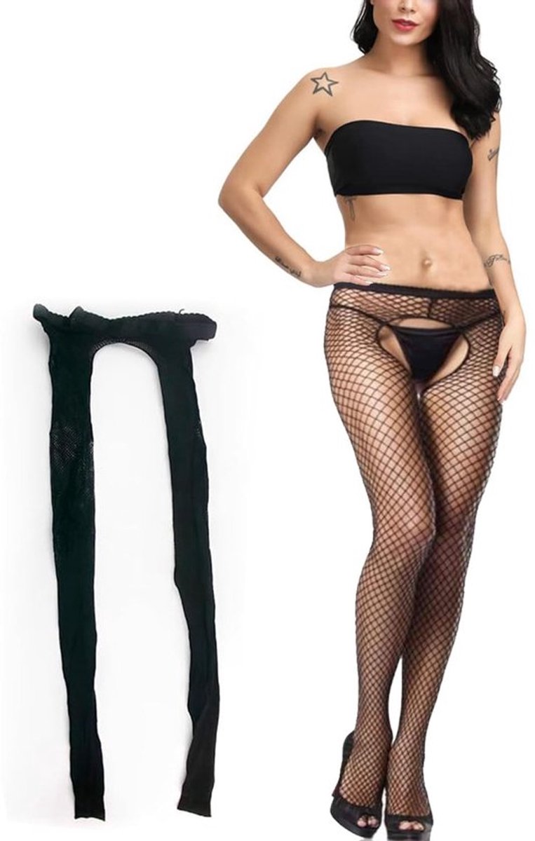 Netkousen Open Crotch - Zwarte Netkousen - Nylon Kousen - Cosplay Kousen - Dames Kousen - One Size - Panty