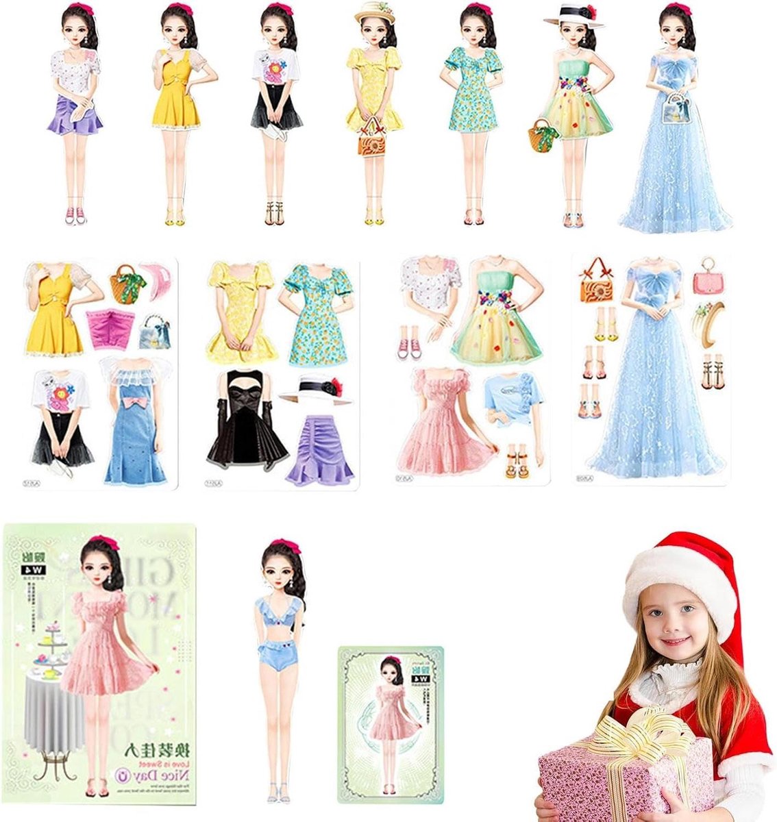 Prinsessen Stickerboek - Aankleedpoppen Verhalenboek - Creatief Spelen - Meer dan 30 Outfitonderdelen - 15 x 10 cm - Wanyi