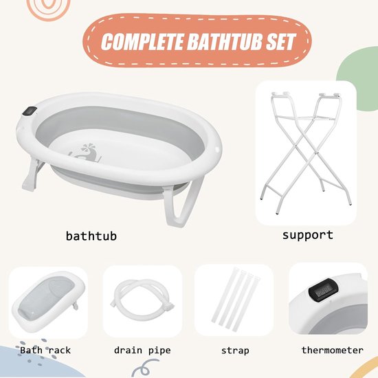 Opvouwbare Babybadkuip - Babybadje Babywanne - Veilig Baden - Met Badkruk - 72 x 51 x 42 cm - Grijs — afbeelding 3