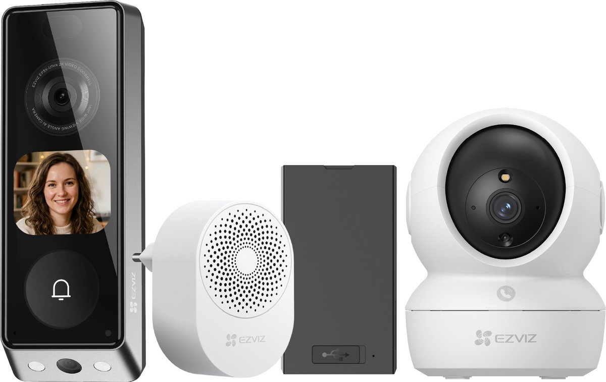 EZVIZ EP8 Ultra + H6c Pro 4K - Slimme Videodeurbel met Dual Lens - 360° Binnencamera - AI Detectie - Voordeelbundel