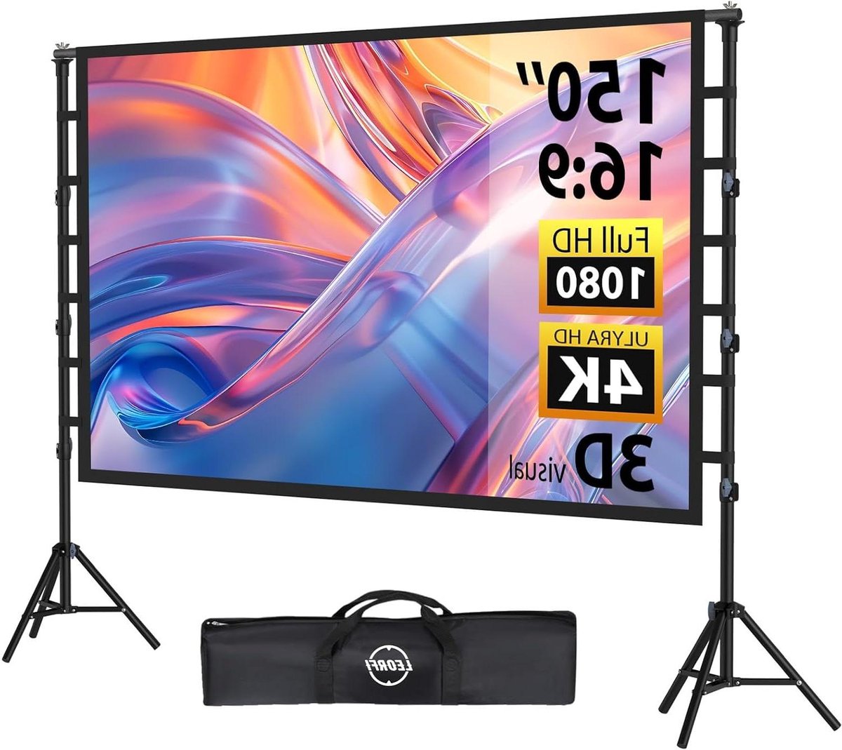 Projectiescherm met Statief - Draagbaar Scherm - Thuisbioscoop - Kreukvrij Melkzijde - 150 Inch - Wit