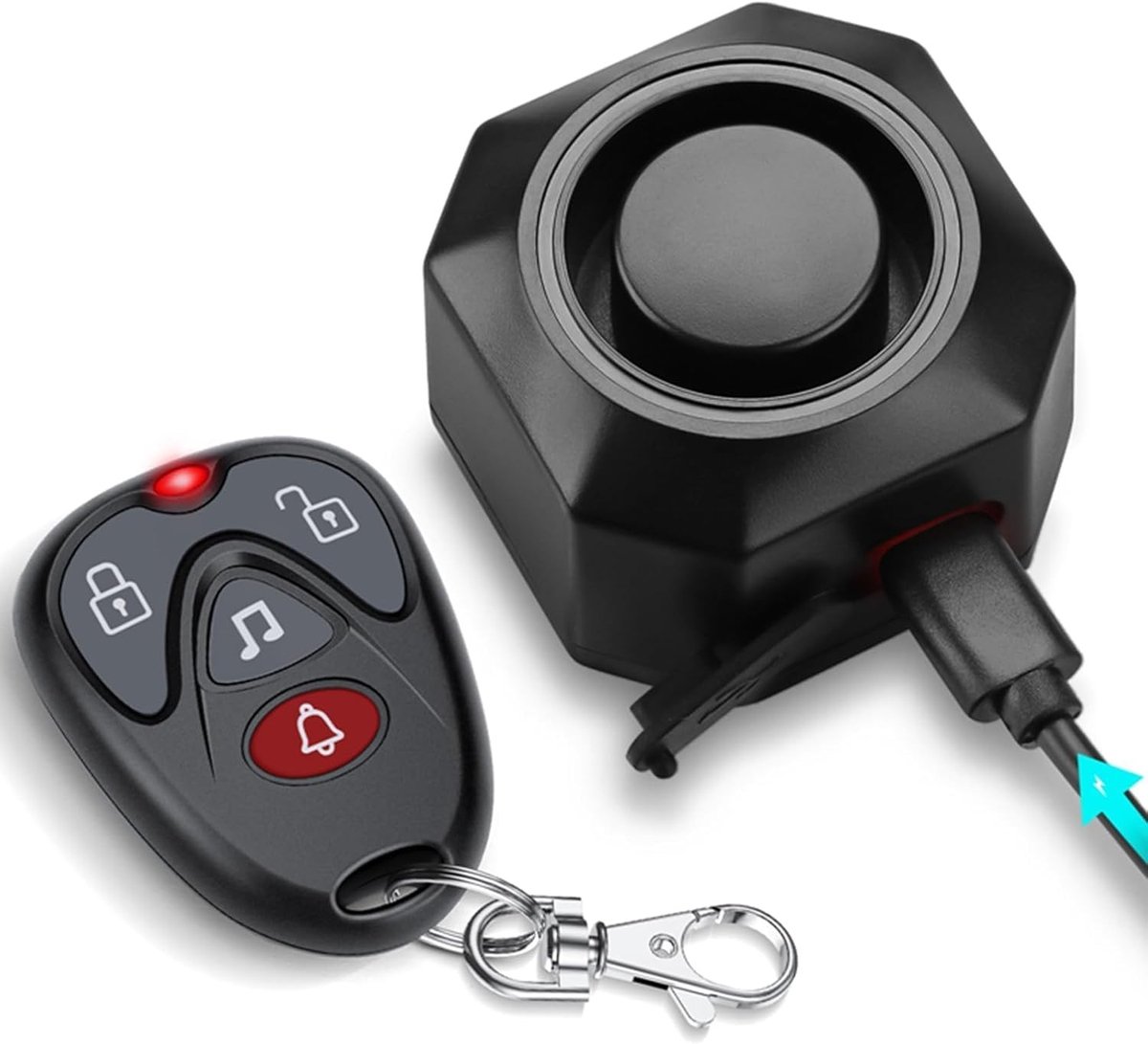 Fatbike alarm - Zwart - Oplaadbaar USB-C - 110dB Trillingssensor Alarm met Afstandsbediening - Voor Fietsen en Motoren