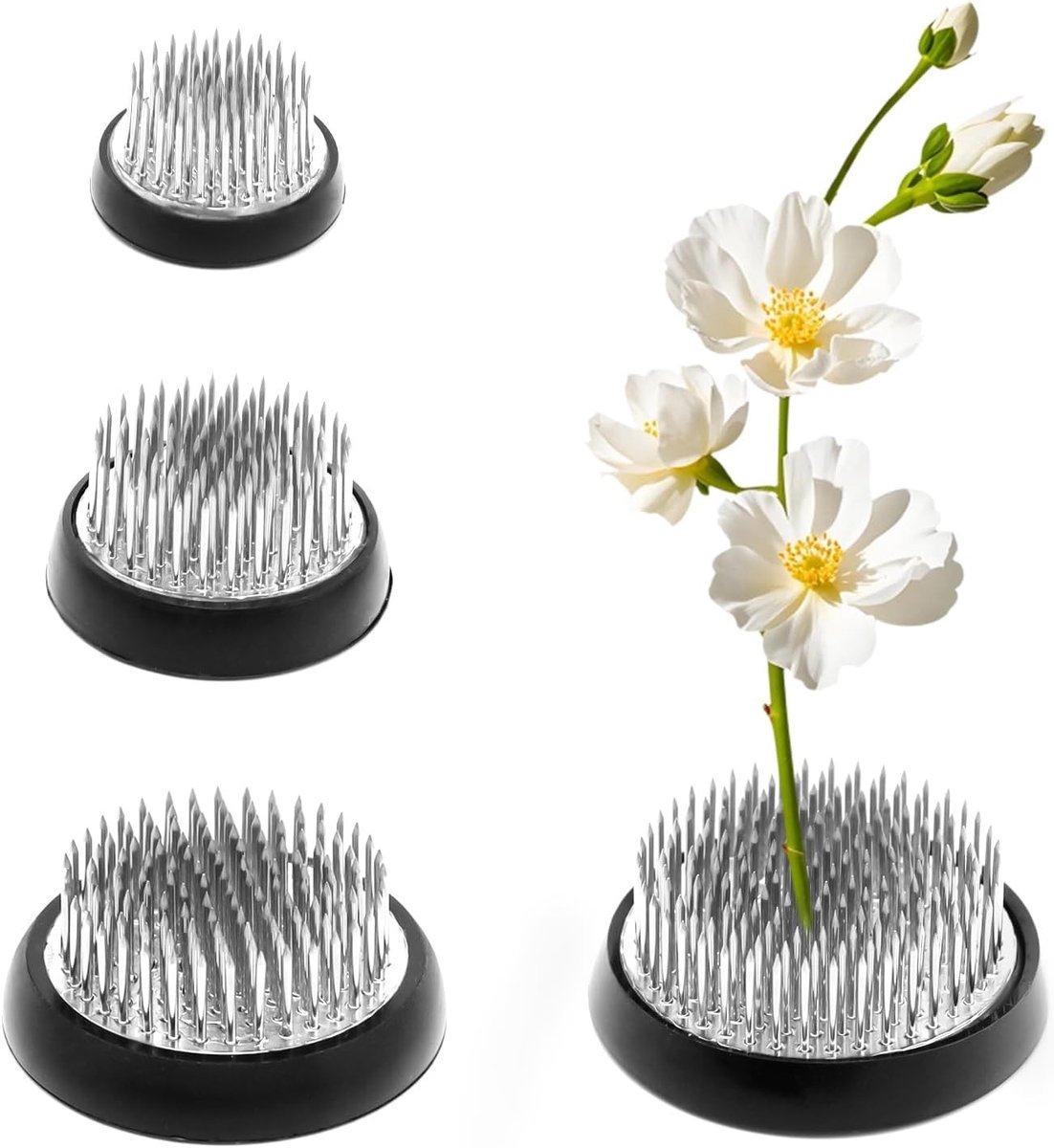 Set van 4 RVS Bloemenhouders met Rubberen Seal, Antislip en Gemakkelijk te Gebruiken voor Thuis, Kantoor en Bloemist