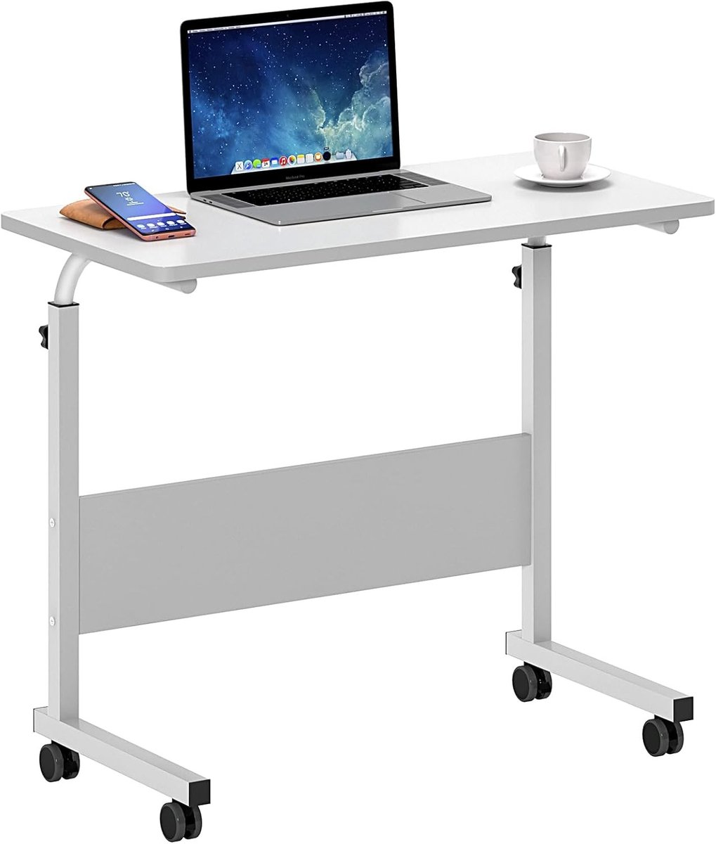 Laptoptafel - Wit - 40 x 80 x 71 cm - Hoogglans Hout - Verstelbaar Bureau voor Thuis en Ziekenhuis
