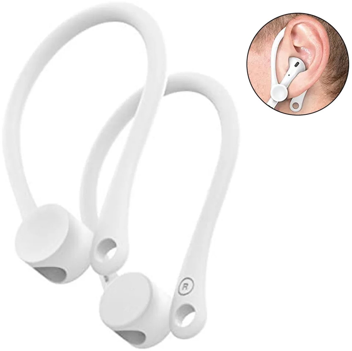 Twee paar oorhaakjes, compatibel Geschikt voor Apple AirPods 1, 2, 3 en Pro, Geschikt voor activiteiten zoals hardlopen, joggen, fietsen en fitness. Wit.