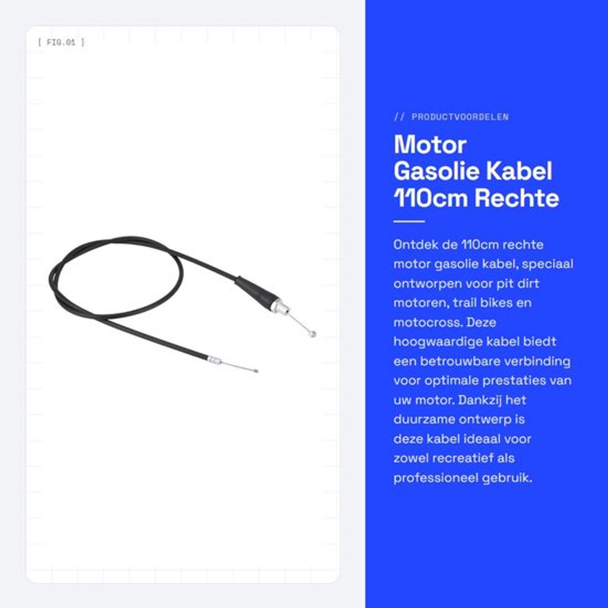 Gasolie Kabel 110cm - Recht Hoofd - Motorfiets - Dirtbike - Motocross - M10 Bevestiging