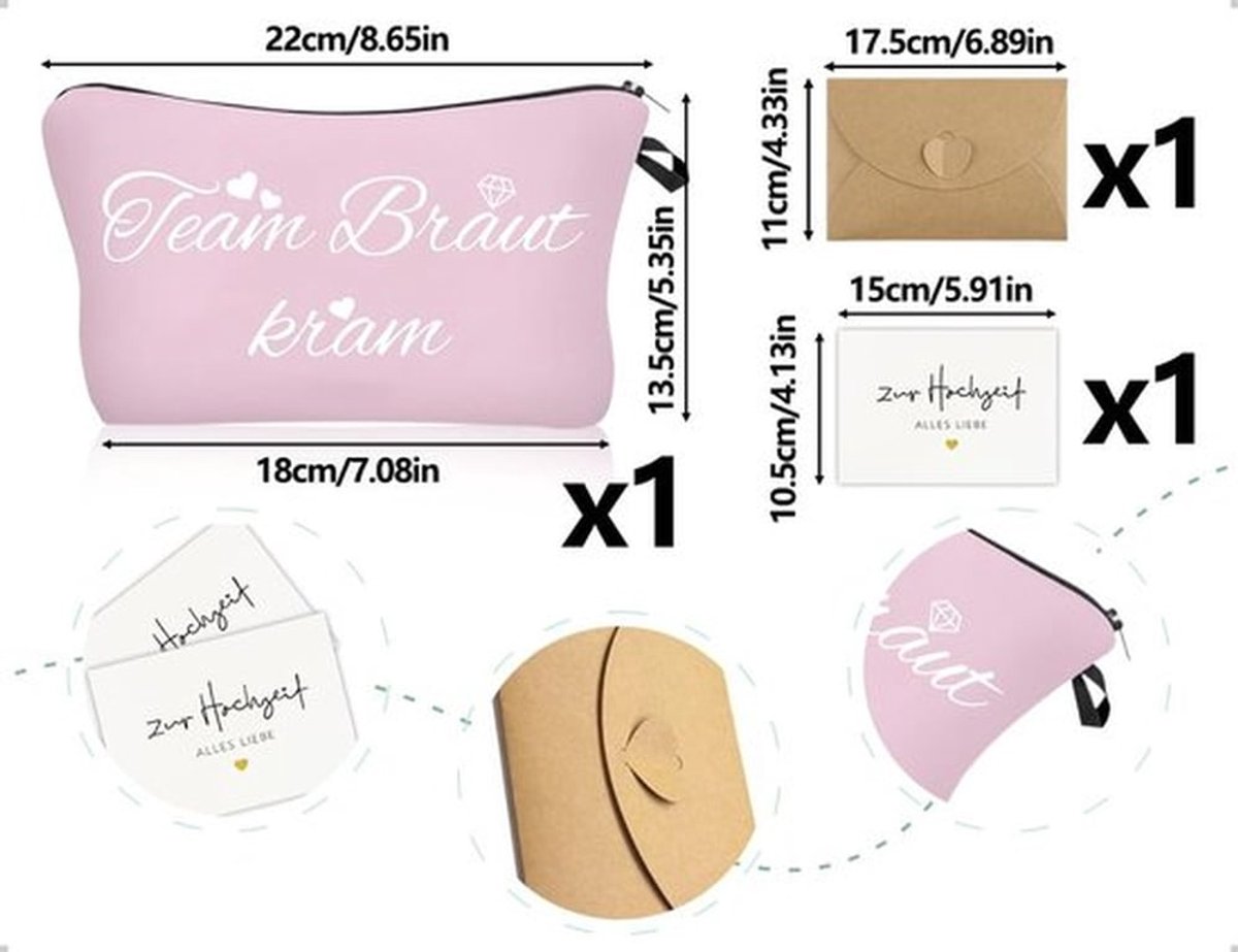 Make-uptas Roze - Bruidsmeisje Set - Met Spiegel - Cadeautje - Vrijgezellenfeestaccessoires - 18 x 16 x 5,5 cm - Cosmetictas
