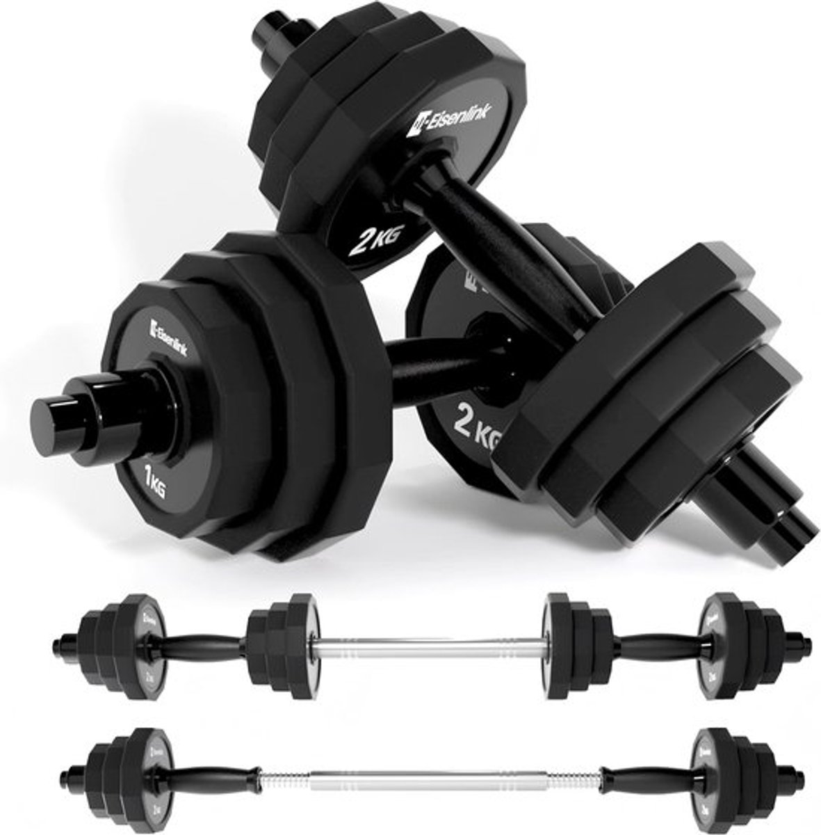 SnelShoppen - 2-in-1 Dumbbell Set 2 x 10 kg, 1 x 20 kg, 2 x 15 kg, Verstelbare Dumbbells met PU Rubber Coating voor Thuis, Gym en Fitness