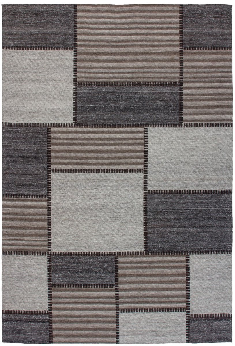Padiro laagpolig vloerkleed 80 x 150 cm - naturel / crème - modern geometrisch patroon - patchwork - geschikt voor vloerverwarming - van wol en polyester
