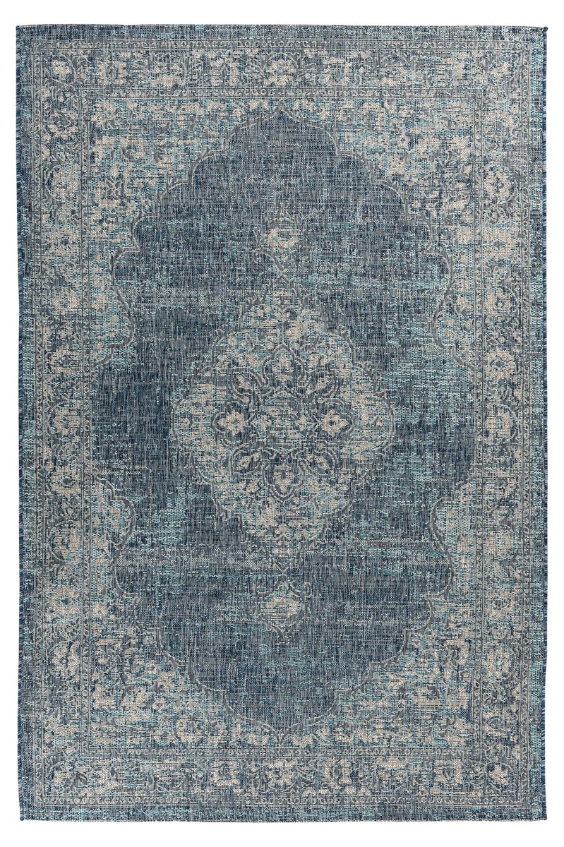 Padiro laagpolig vloerkleed 80 x 150 cm - blauw - oosters vintage patroon - geschikt voor vloerverwarming - van polypropyleen