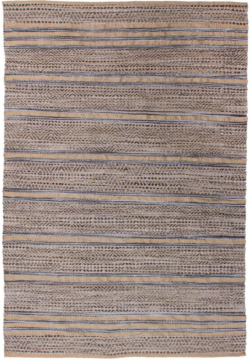 Padiro laagpolig vloerkleed 160 x 230 cm - grijs - modern streeppatroon - geschikt voor vloerverwarming - van jute