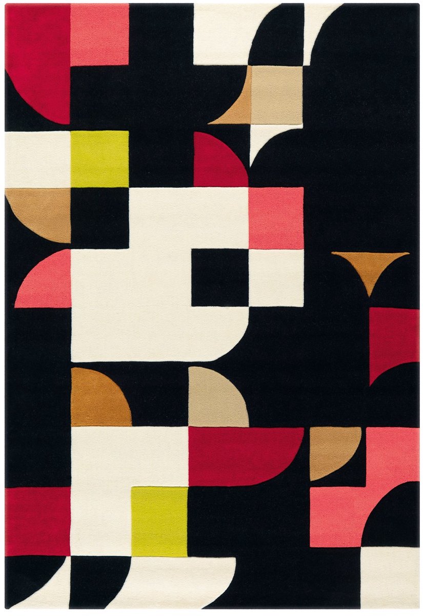 Padiro laagpolig vloerkleed 140 x 200 cm - meerkleurig / zwart - modern geometrisch patroon - geschikt voor vloerverwarming - van modacryl