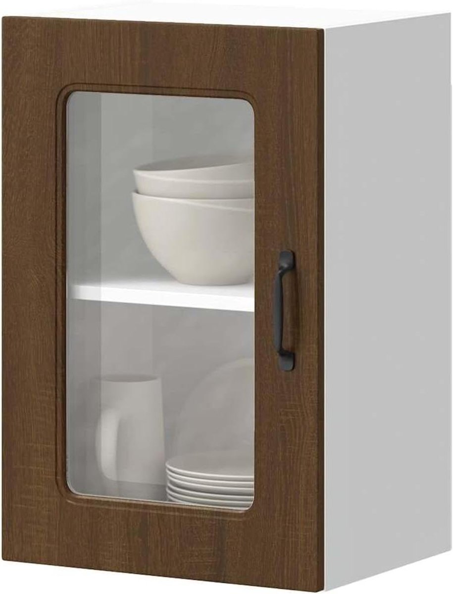 Hangende Keukenkast - Voorraadkast Wandkast - Keuken Organiseren - Met Glazen Deur - 40 x 31 x 60 cm - Bruin