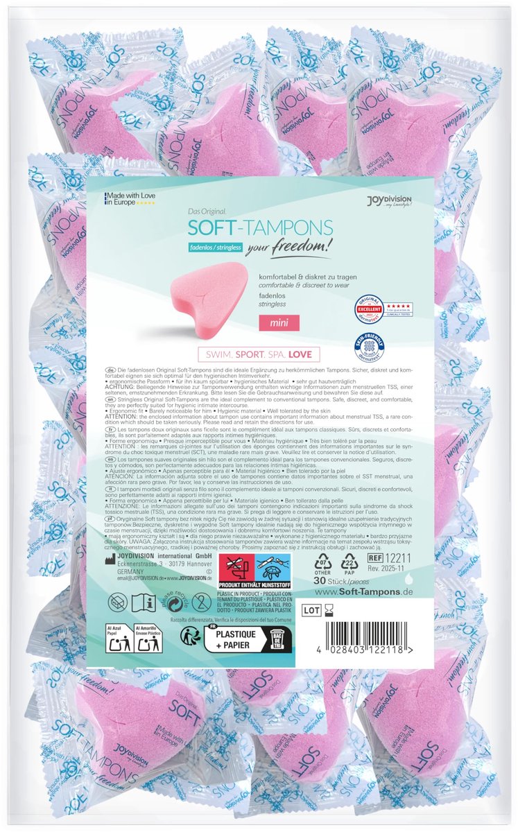 JOYDIVISION Soft Tampons MINI – Discrete en ergonomische vrouwelijke hygiëne zonder verwijderkoord voor actieve vrouwen – Zacht en huidvriendelijk materiaal – Ideaal voor sport