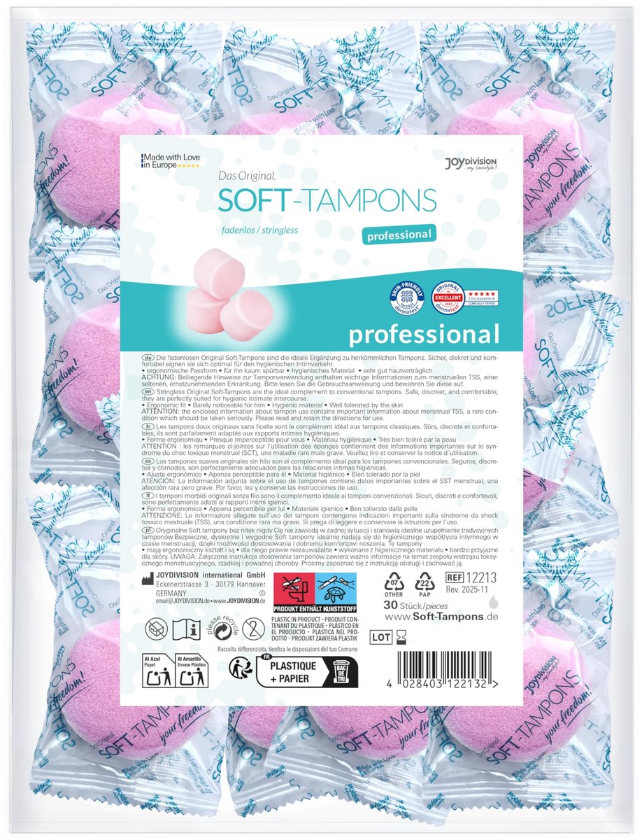 JOYDIVISION Soft Tampons PRO 30 stuks – Onzichtbare bescherming zonder koord voor sport en intimiteit – Zachte en huidvriendelijke materialen in een praktische reisetui