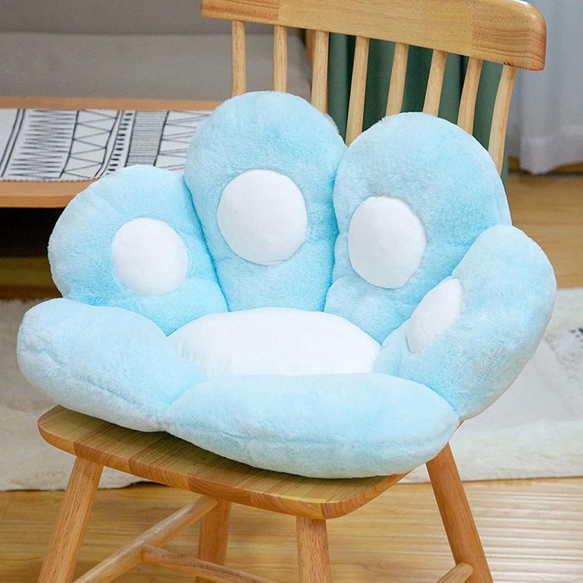 Zitkussen Kat Poot - Vloermat Pluche - Ontspannen Zitten - Dikke Schuimvulling - 70x60 cm - Blauw