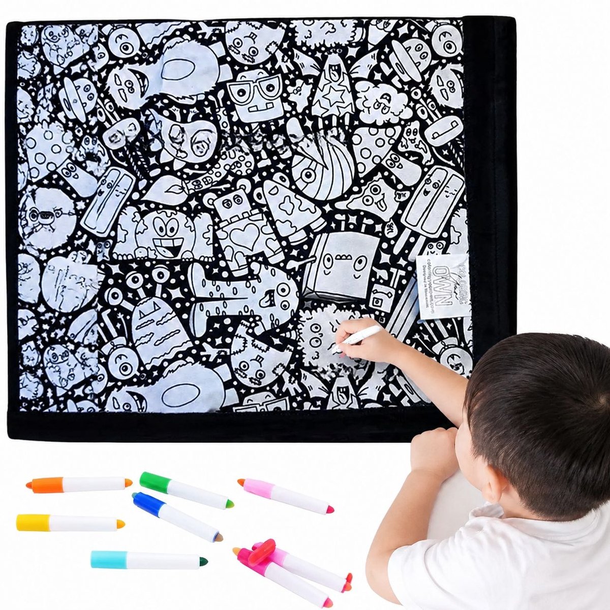DIY Kleurdeken voor Volwassenen met 24 Stiften – Wasbaar Fluweel Zacht – Creatief Cadeau voor Thuisdecoratie – Geschikt voor Kinderen en Groepen(Monster L)