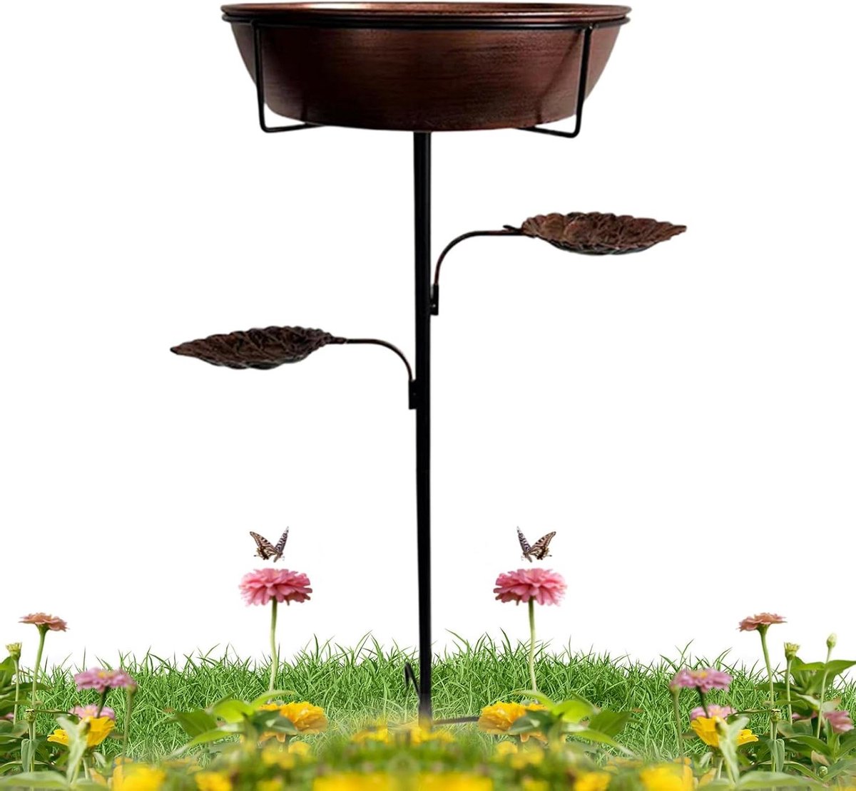 Vogelbad met Voederbak - Vogelvoederstation Tuindecoratie - Vogels Voeden - Afneembare Kom - 93 cm Hoog - Brons