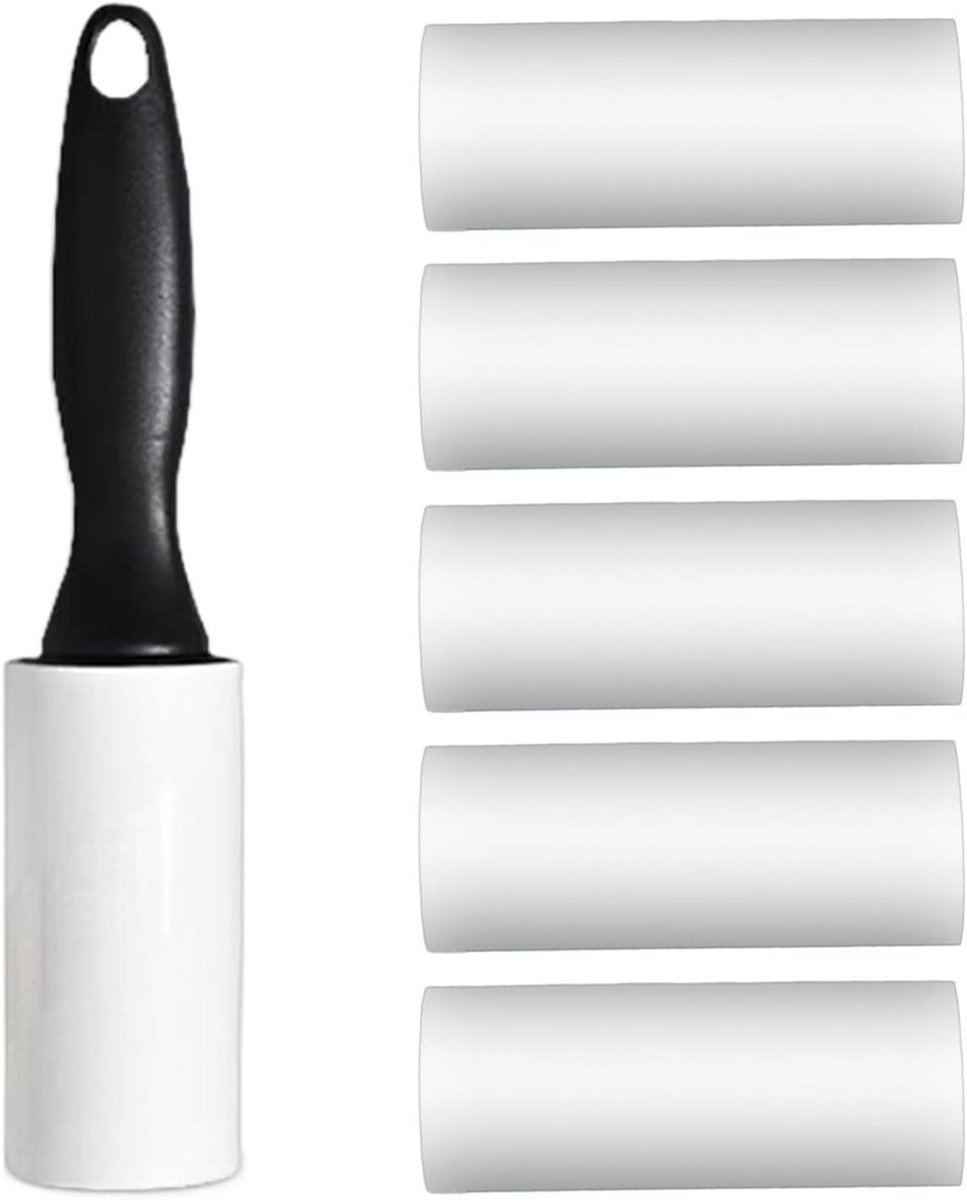 Pluisroller Huisdierenharen - Kledingroller Plakroller - Kleding Reinigen - Ergonomisch Handvat - 6 Rollen Papier - Wit