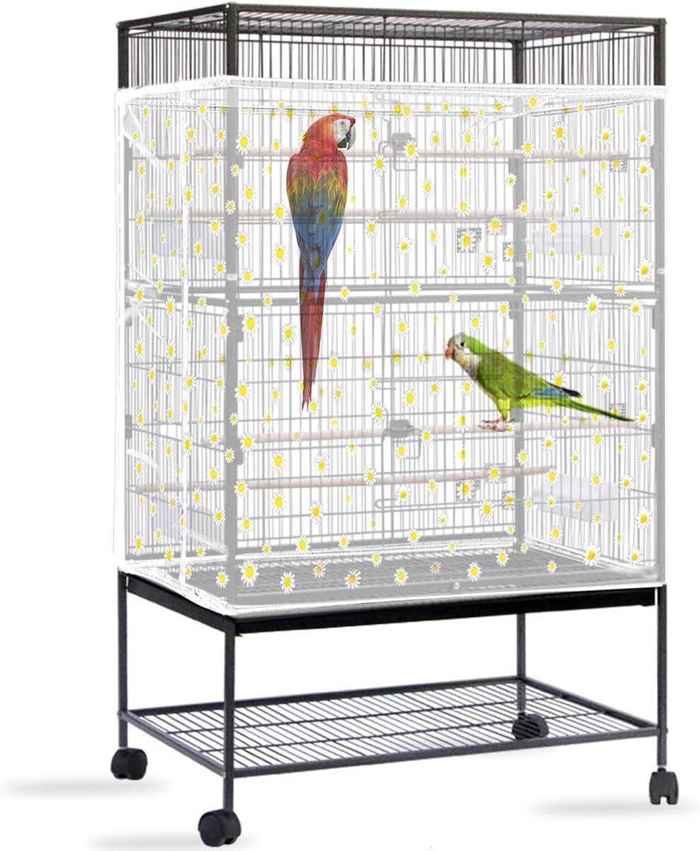 Grote Vogelkooi Deksel van Ademend Nylon Gaas, Verstelbare Zaadbescherming voor Papegaai, Parkiet en Macaw Cages