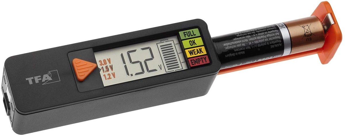Batterijtester - Zwart - Voor AAA, AA, C, D, knoopcel en blokbatterijen - Digitaal display - Compact en gebruiksvriendelijk