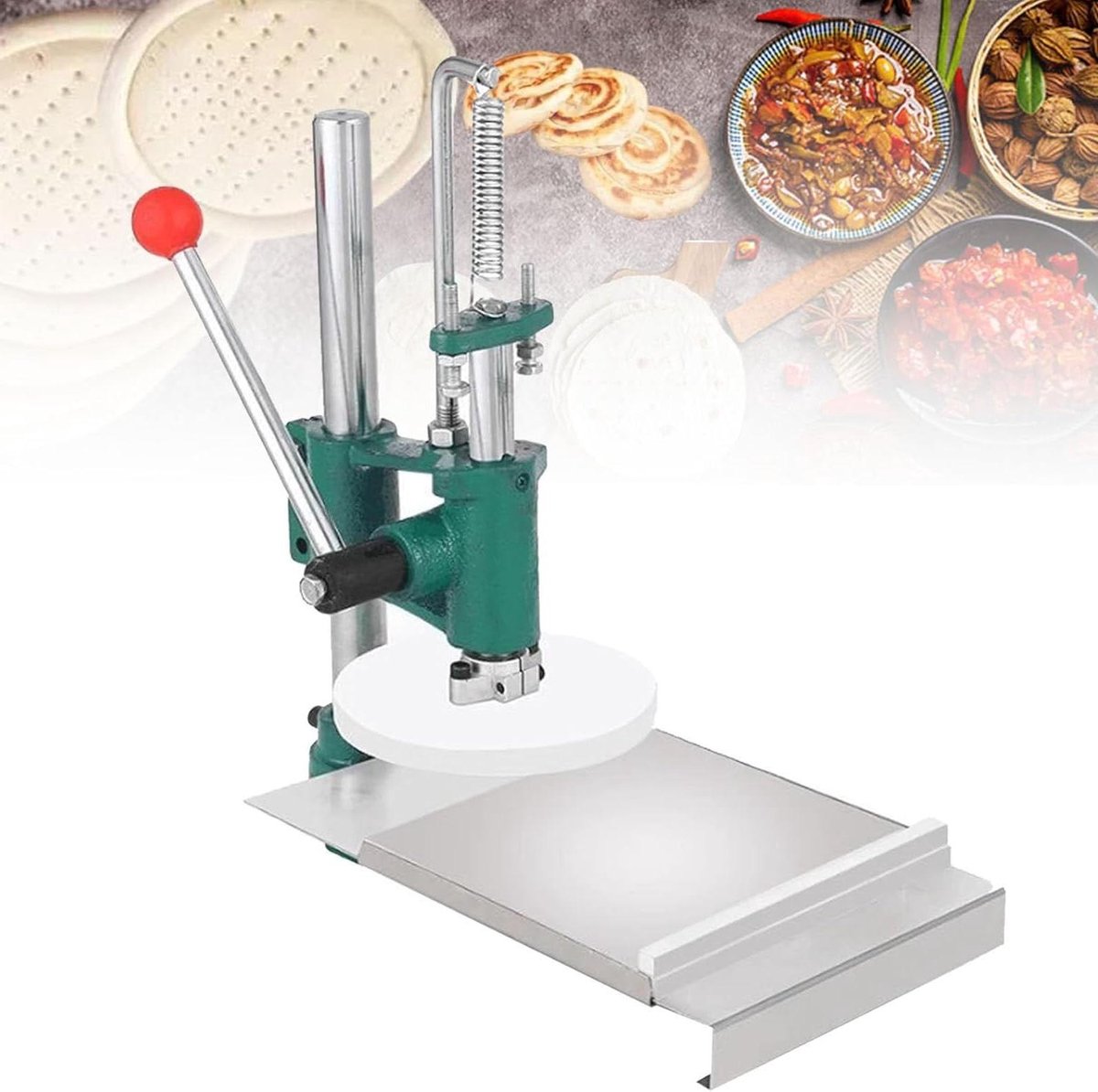 Deegpers Machine - Pizzapers Tortilla Pers - Deeg Vormen - Verstelbare Hoek - 12-16 cm - Zilver