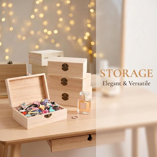 10 stuks houten doosje met deksel 15x10x6cm Houten kist rechthoekige houten schatkist sieradenkistjes van hout opbergdoos met scharnieren DIY herinneringsdoos voor Opbergen en Decoreren — afbeelding 5