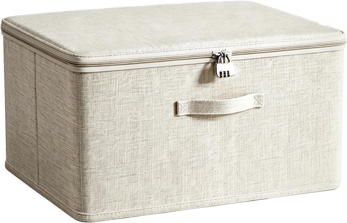 Grote stoffen opbergdoos met deksel zonder slot, opvouwbare organizer, 40 x 30 x 21 cm, kledingbox voor kleding, speelgoed, boeken en beddengoed, beige