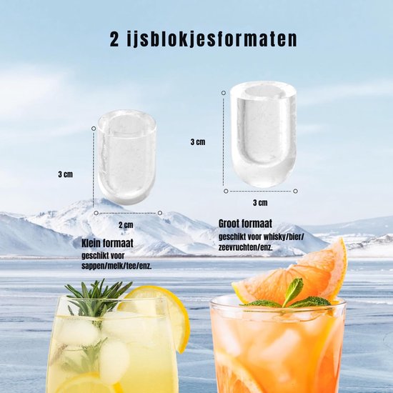Ploutos® Ijsblokjesmachine - Ijsblokjesmachine & Crushed Ice Maker - Elektrische Ijsmachine voor Blokjes en Gruis - Zwart- 23cm x 29cm x 30cm — afbeelding 2